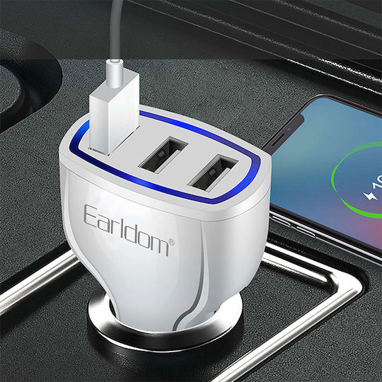 Earldom ES-CC13 Autoladegerät 3.1A Schnellladen mit 3xUSB Anschlüssen inklusive Kabel Typ-C Weißes Farbe