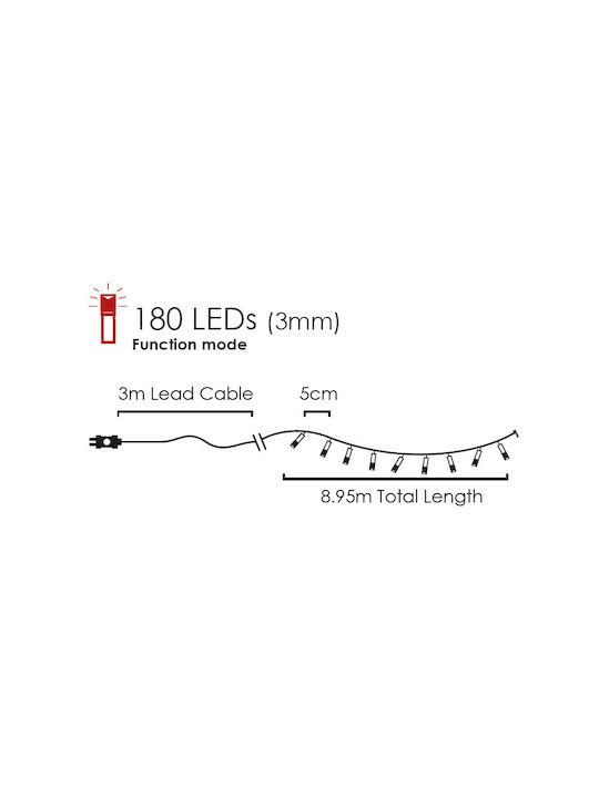 180 Lights LED 3m. Green in String 1pcs