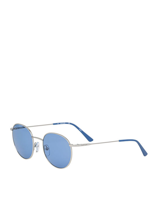 Calvin Klein Women's Sunglasses with Silver Metal Frame and Blue Lens CK18104S 045