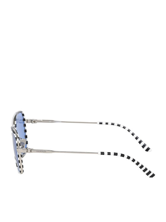 Calvin Klein Men's Sunglasses with Multicolour Metal Frame and Blue Lens CK18102S 199