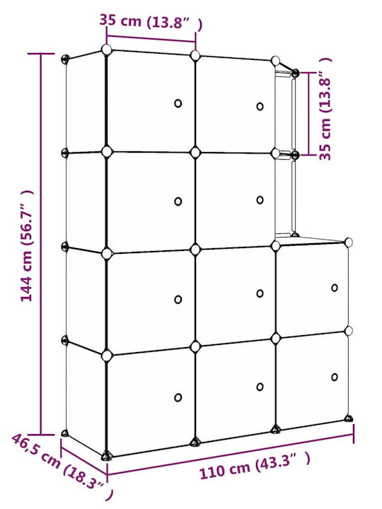 vidaXL Spielzeug Aufbewahrungssystem aus Kunststoff Weiß 110x46.5x144cm 10Stück