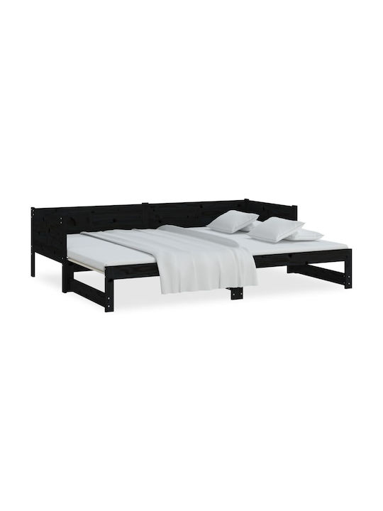 Sofa Bed Single Solid Wood Black with Slats for Mattress 90x200cm