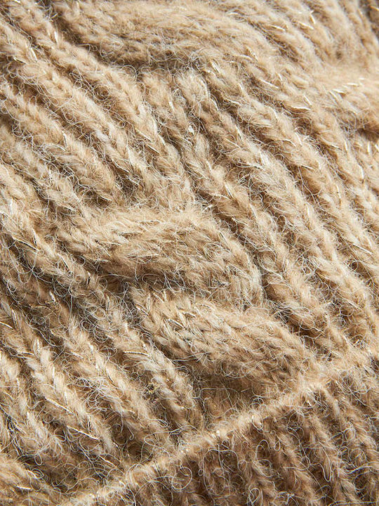 Pom Pom Beanie Frauen Beanie mit Strickmuster in Beige Farbe