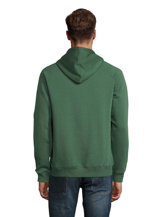 Unisex Sweatshirt with hood with "Music" design in cypress green color