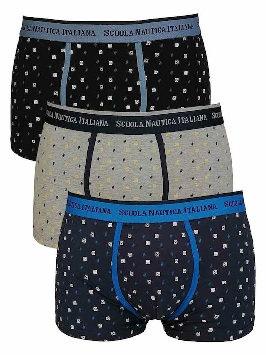 Scuola Nautica Italiana Herren Boxershorts Black / Blue / Grey mit Mustern 3Packung