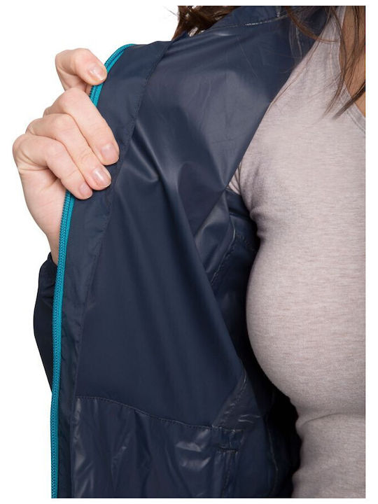 Women's Running Short Sports Jacket Waterproof and Windproof for Spring or Autumn Navy Blue
