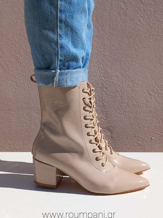 Stiefeletten Damen aus Lackleder Beige