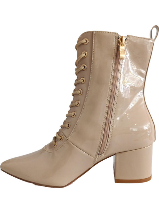 Stiefeletten Damen aus Lackleder Beige