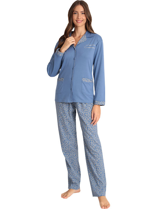 Lydia Creations Winter Damen Pyjama-Set Blau