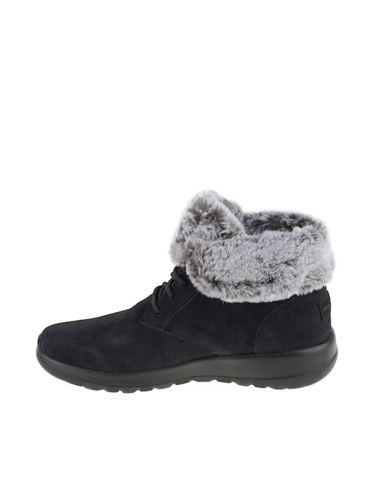 Skechers On The Go JoyPlush Dreams Suede Women's Ankle Boots with Fur Black