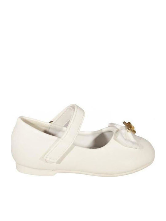 Kids Anatomic Leather Ballerinas with Hoop & Loop Closure White