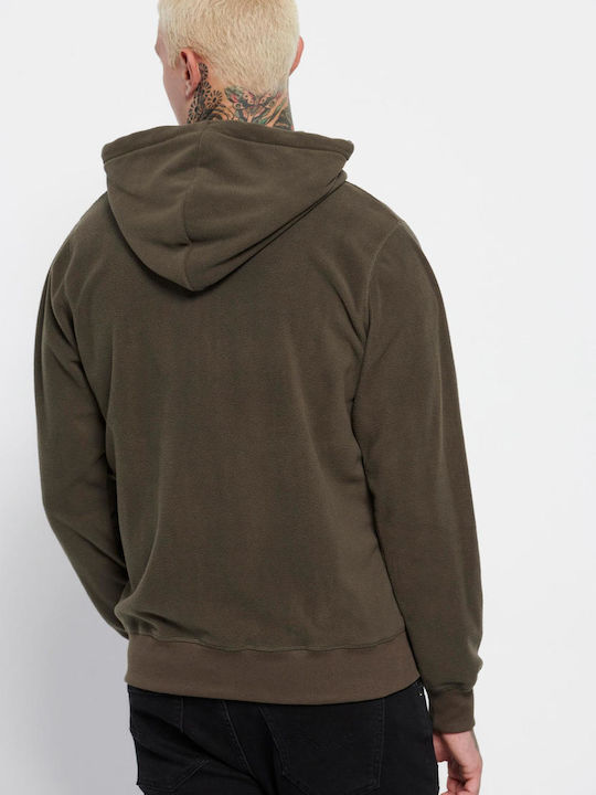 Funky Buddha Men's Sweatshirt Jacket with Hood and Pockets Khaki