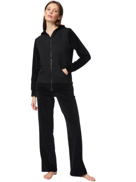 Minerva Women's Winter Velvet Pajama Trouser Black