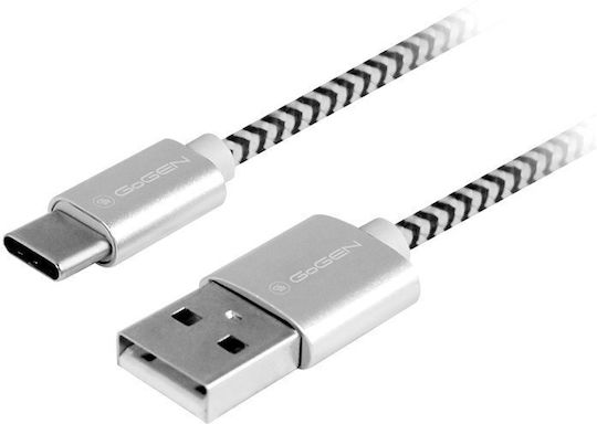 GoGEN Braided USB 2.0 Cablu USB-C bărbătesc - USB-A 18W Argintiu 1m (USBAC100MM24)