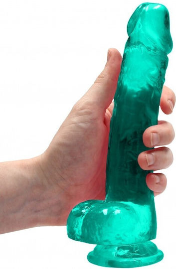 Shots Real Rock Crystal Clear Dildo With Balls Реалистично дилдо с Топки и Вендуза Green 20см