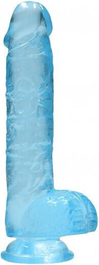 Shots Real Rock Crystal Clear Dildo With Balls Реалистично дилдо с Топки и Вендуза Синьо 15см
