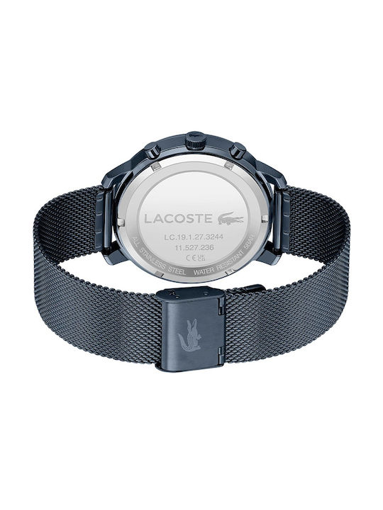 Lacoste Replay Herrenuhr 44mm Chronograph Batterie mit Blau Metallarmband