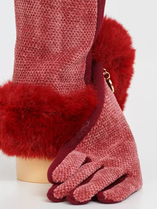 Women's Woolen Gloves with Fur Burgundy GL-16