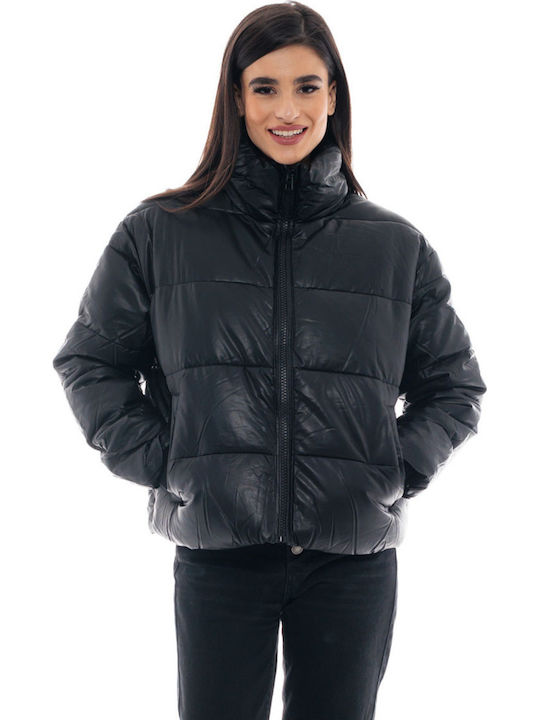 Kurz Damen Puffer Jacke für Winter Schwarz