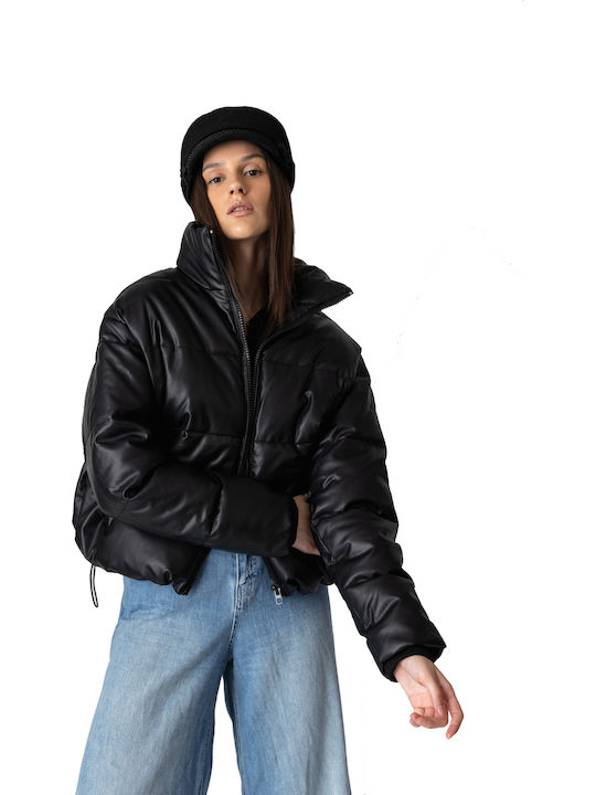 Kurz Damen Puffer Jacke für Winter Schwarz