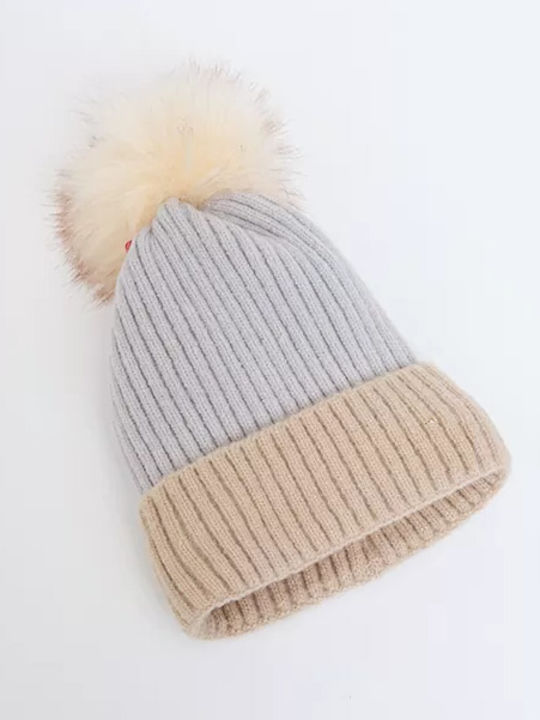 CP-02 Γυναικείος Pom Pom Beanie Σκούφος Light Blue/ Beige