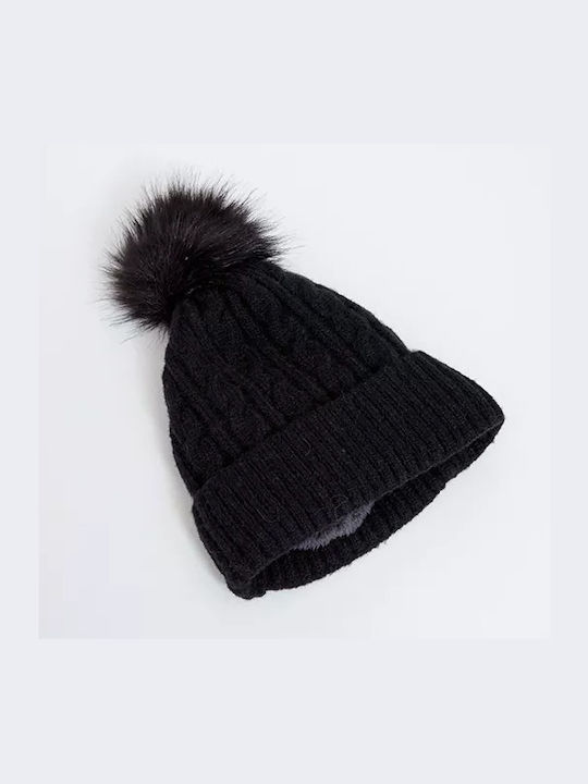 Fragola CP-04 Γυναικείος Pom Pom Beanie Σκούφος σε Μαύρο χρώμα