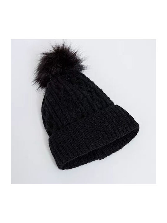 Fragola CP-03 Γυναικείος Pom Pom Beanie Σκούφος σε Μαύρο χρώμα