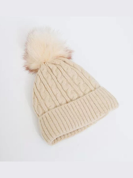 Fragola CP-04 Γυναικείος Pom Pom Beanie Σκούφος σε Μπεζ χρώμα