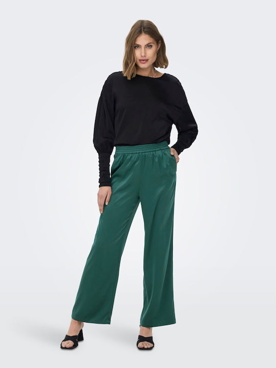 Only Women's Satin Trousers in Regular Fit Green