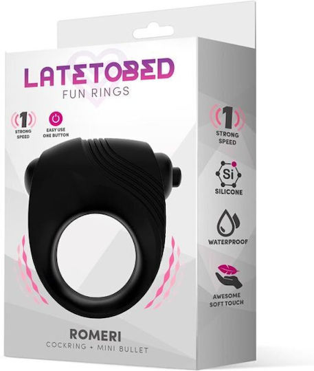 LateToBed Romeri Δονούμενο Δαχτυλίδι Πέους Σιλικόνης Black LT-690
