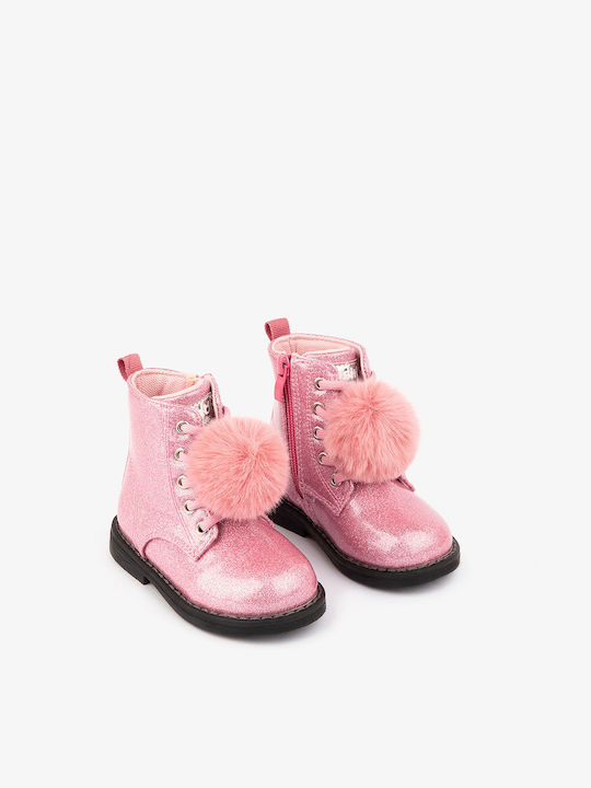 Conguitos Kids Patent Leather Military Boots with Zipper Pink