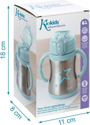 Kiokids Stars Kids Water Bottle Thermos Plastic with Straw Light Blue 280ml