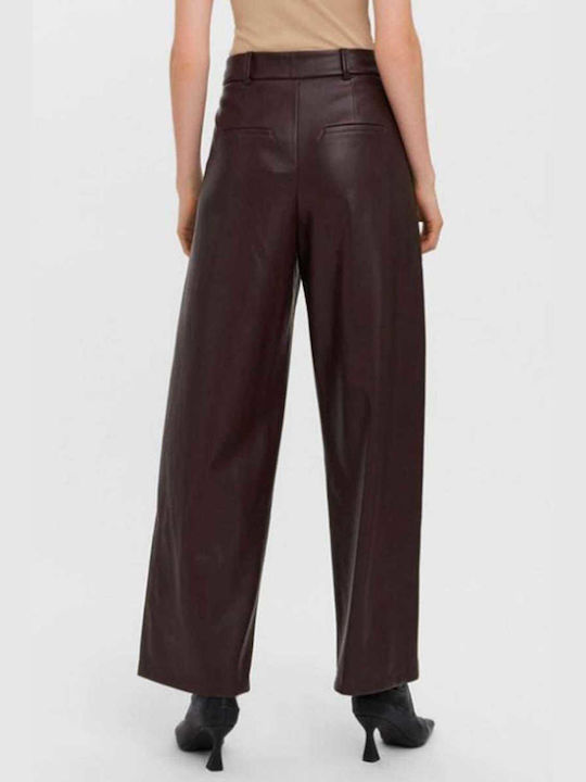 Vero Moda Women's High-waisted Leather Trousers in Bootcut Fit Coffee Bean