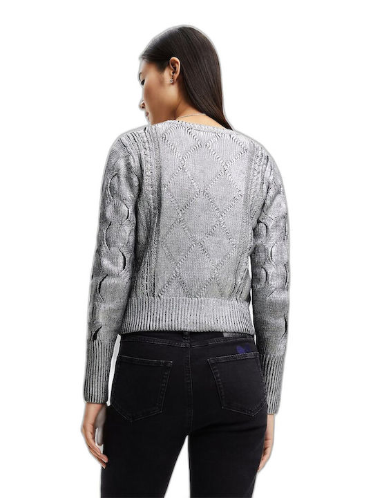 Desigual Damen Langarm Pullover Baumwolle Silber