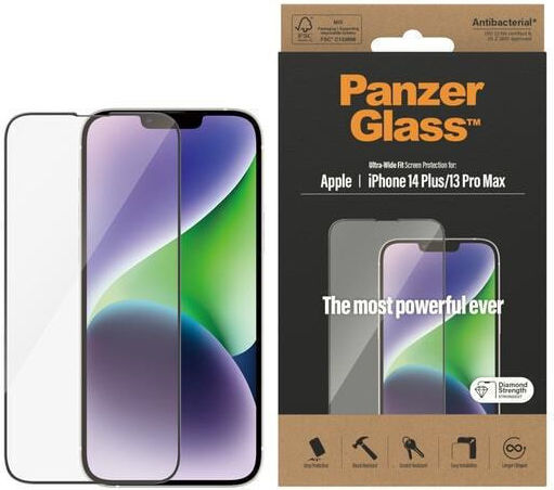 PanzerGlass Ultra-wide Fit Antibacterial Full Face Tempered Glass Black (iPhone 14 Plus / 13 Pro Max) 2773