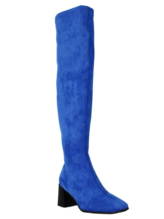 IQ Shoes Suede Γυναικείες Μπότες Πάνω από το Γόνατο Μπλε