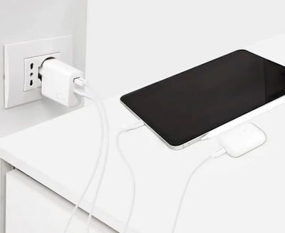 Puro Φορτιστής Χωρίς Καλώδιο με Θύρα USB-A και Θύρα USB-C 30W Power Delivery Λευκός (FCMTCUSBAC30WPD)