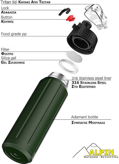 Alpin SUS 316 Recyclable Bottle Thermos Stainless Steel BPA Free 600ml Black with Mouthpiece