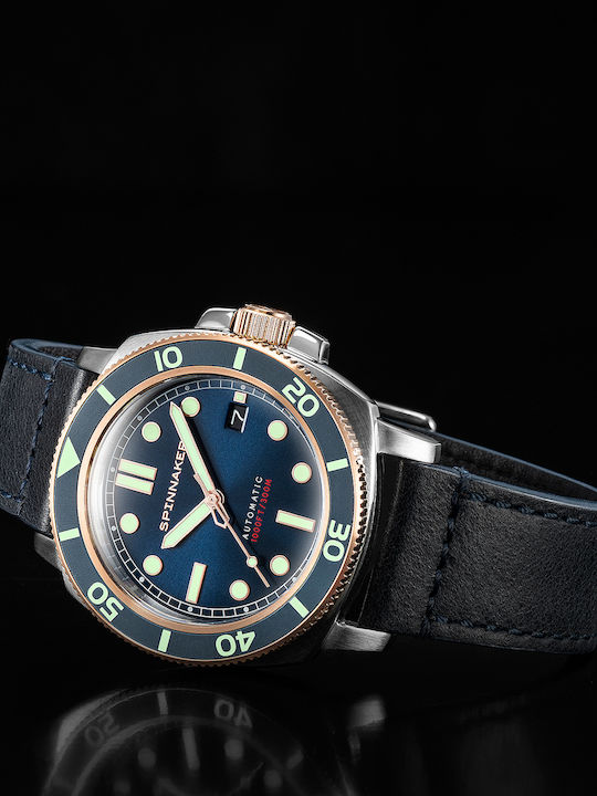 Spinnaker Hull Diver Men's Watch 42mm Automatic with Black Leather Strap