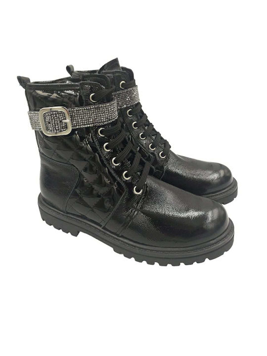 Aby Kids Military Boots with Zipper Black