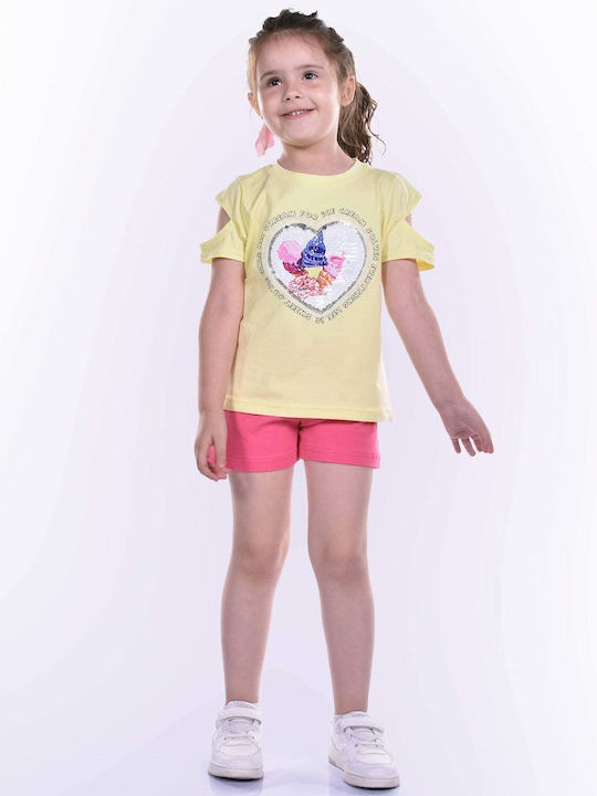 Kids' Set with Shorts Summer 2pcs Yellow Ice Cream