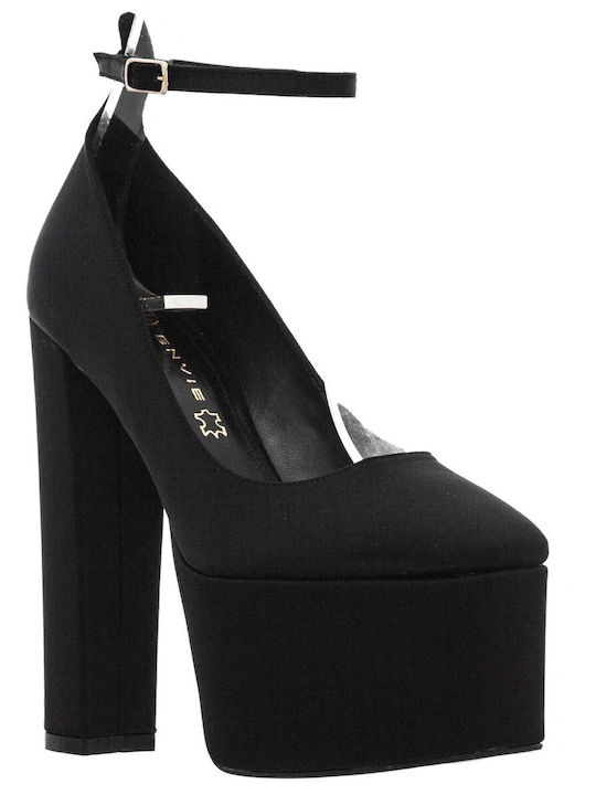 Envie Shoes Black High Heels with Strap