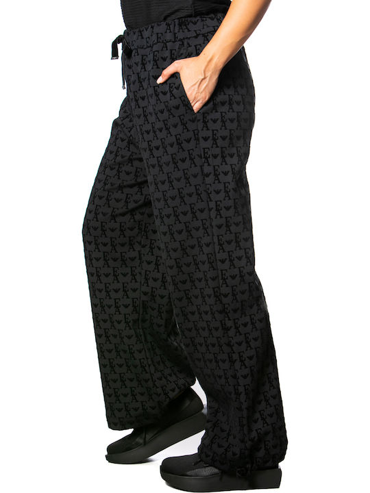 Damen Stoff Hose mit Gummizug Schwarz