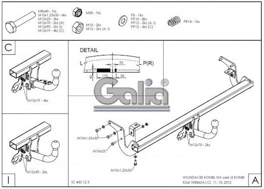 Galia Atașament de remorcare Car Hyundai i30 Kombi 2012 - 2017 Automat Tracțiune maximă 1500kg