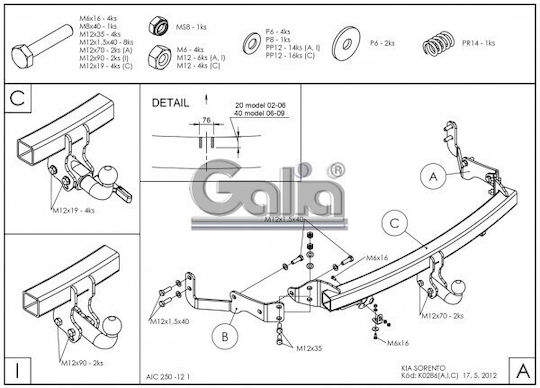 Galia Abschlepphaken Auto Kia Sorento