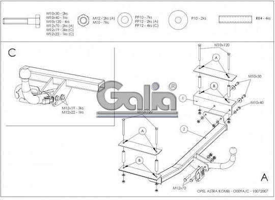 Galia Automatic Tow Hook Car Opel Astra Kombi 1998 Automatic Maximum Towing Weight 1500kg