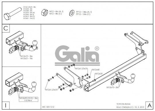 Galia Automatic Tow Hook Car Toyota RAV 4 Suv 2018 Automatic Maximum Towing Weight 2100kg