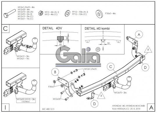 Galia Abschlepphaken Auto Hyundai i40