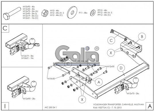 Galia Abschlepphaken Auto Volkswagen Transporter
