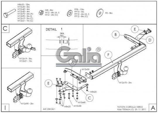 Galia Abschlepphaken Auto Toyota Corolla Verso